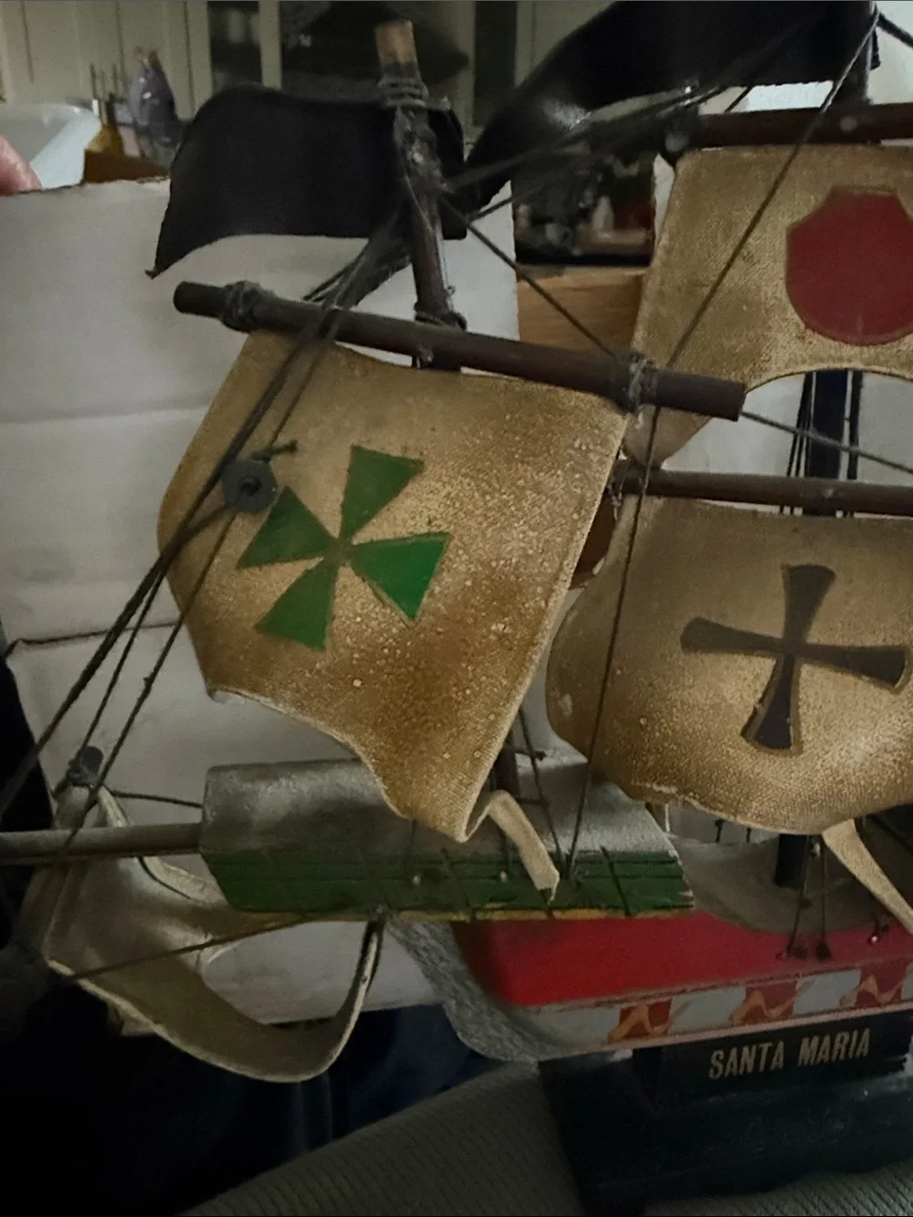 Decorative Model Ship - Gold and Red Home Holiday Accent - 8”H